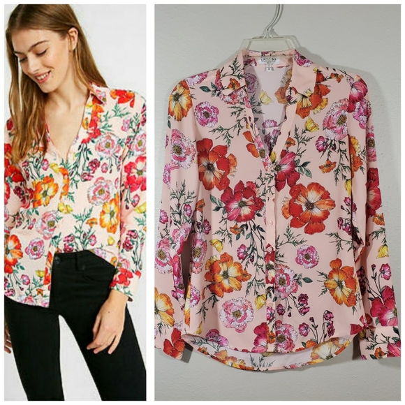 Express Tops - Express The Portofino Shirt Slim Fit Pink Floral